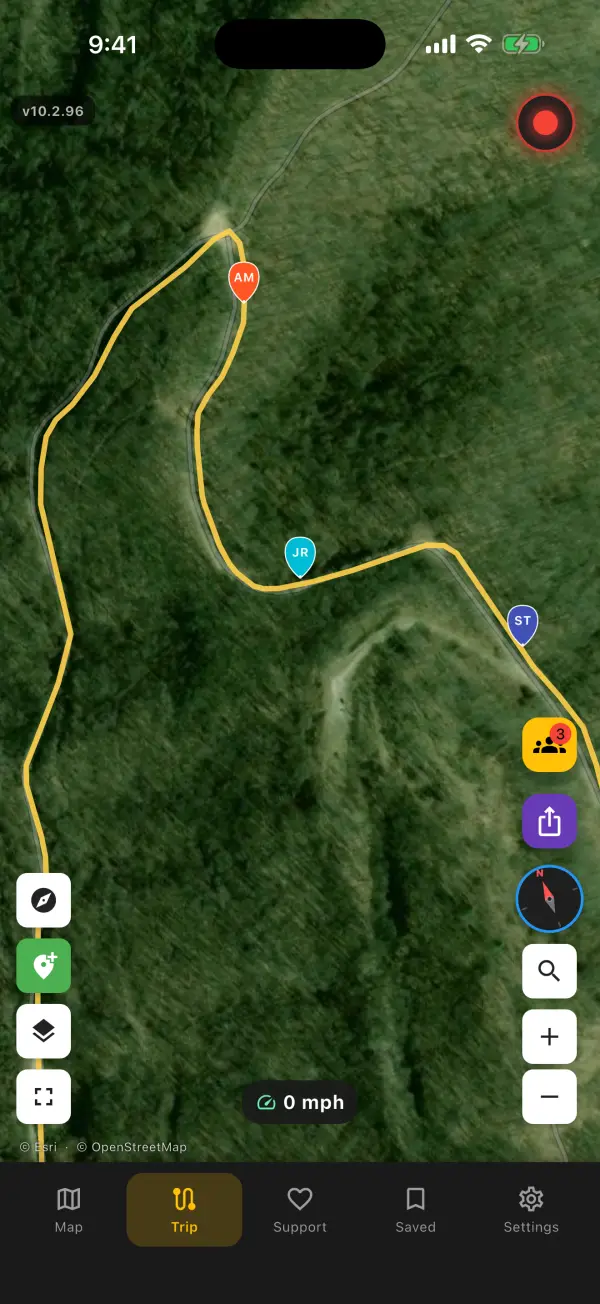 Three riders on one live group-ride map
